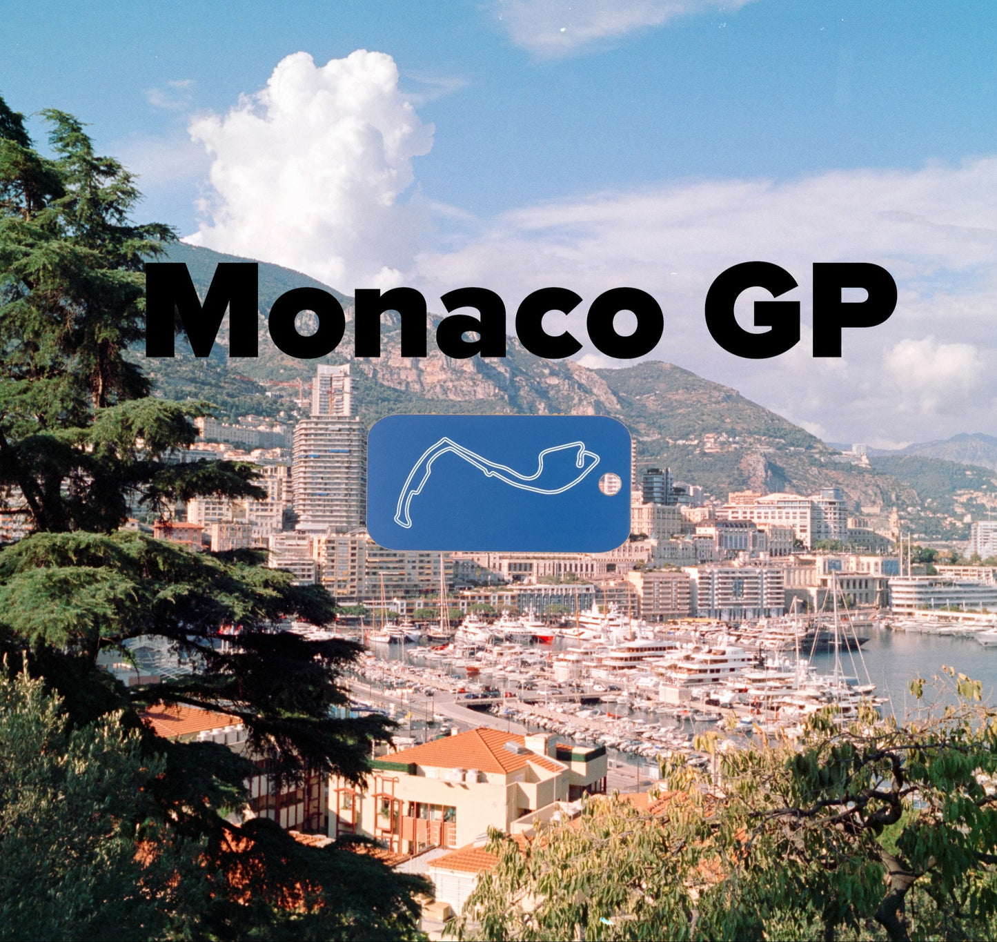 Monaco GP Acrylic Keychain in light blue with Monaco in background.