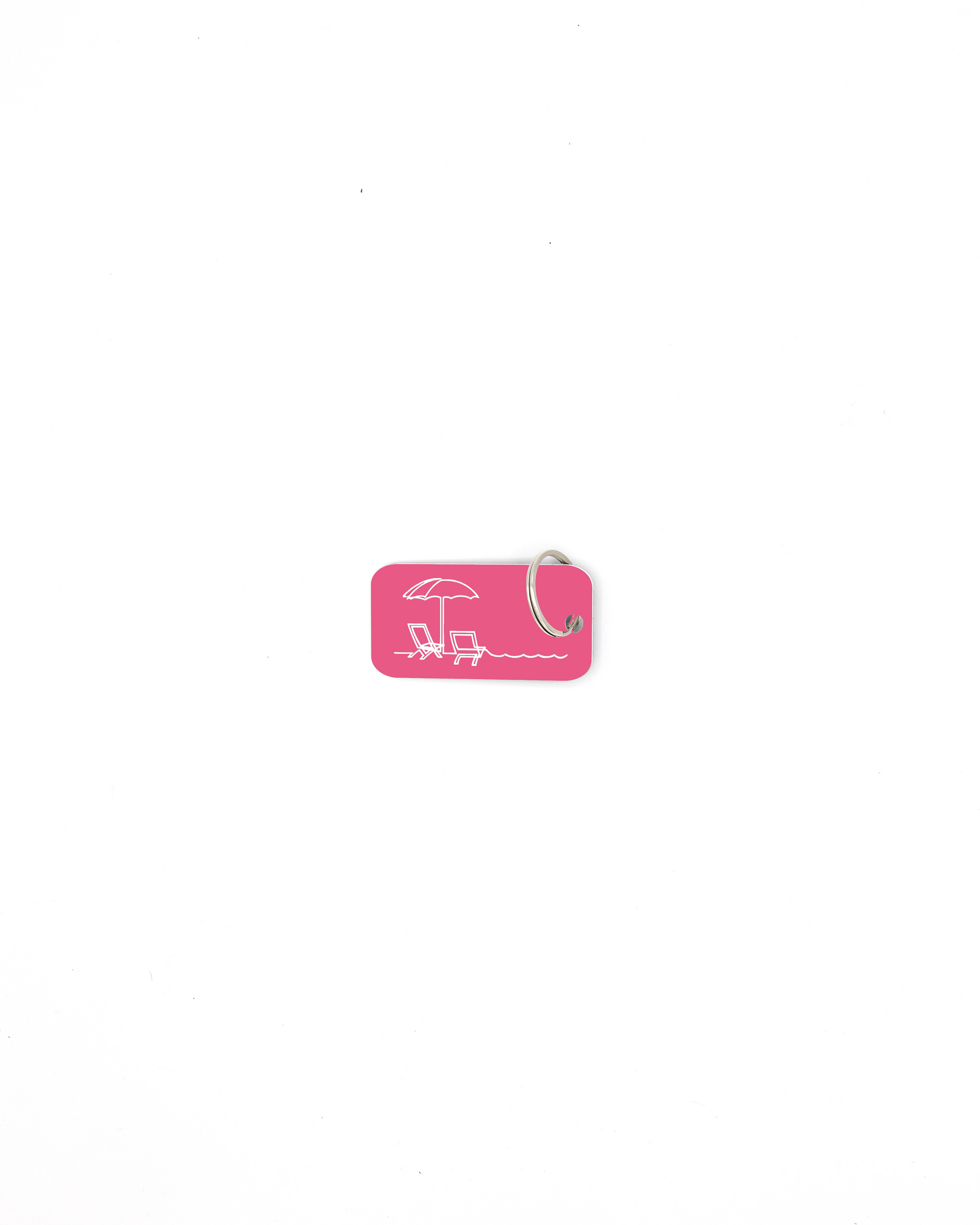 Beach design acrylic keychain with classic key ring in pink.