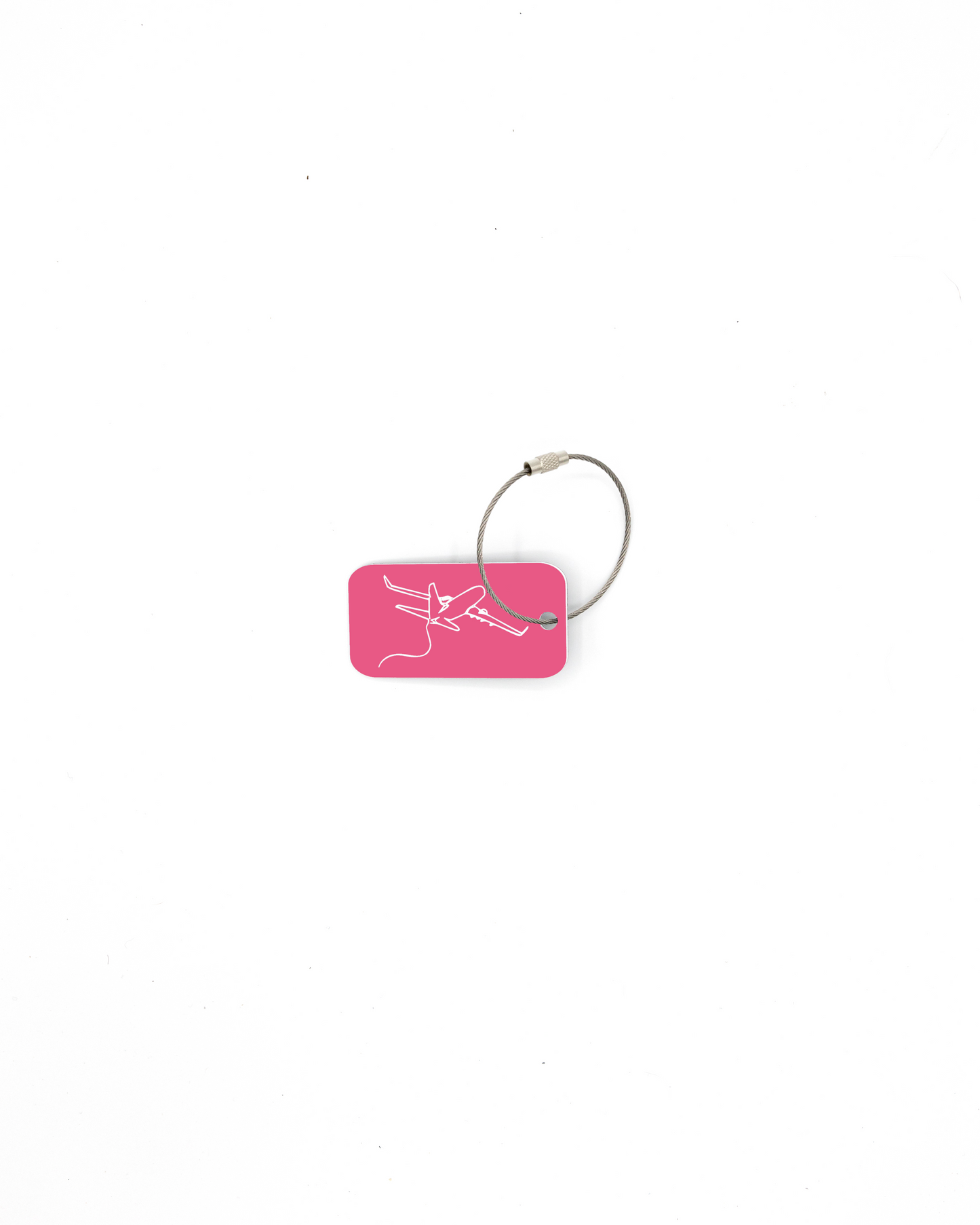 plane design pink bag tag with wire loop