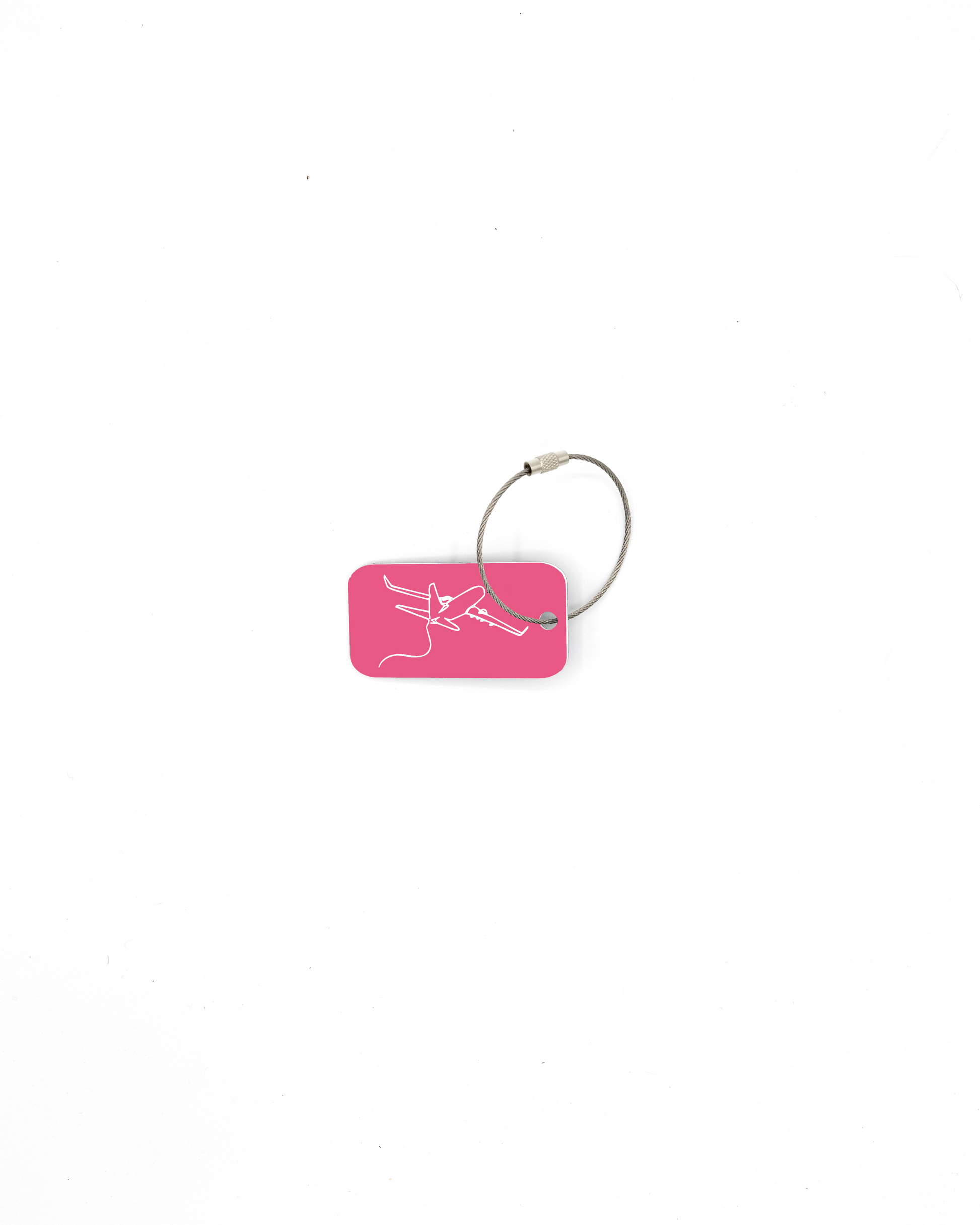 plane design pink bag tag with wire loop