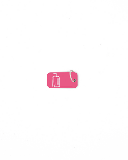 Luggage design acrylic keychain in pink with classic key ring.