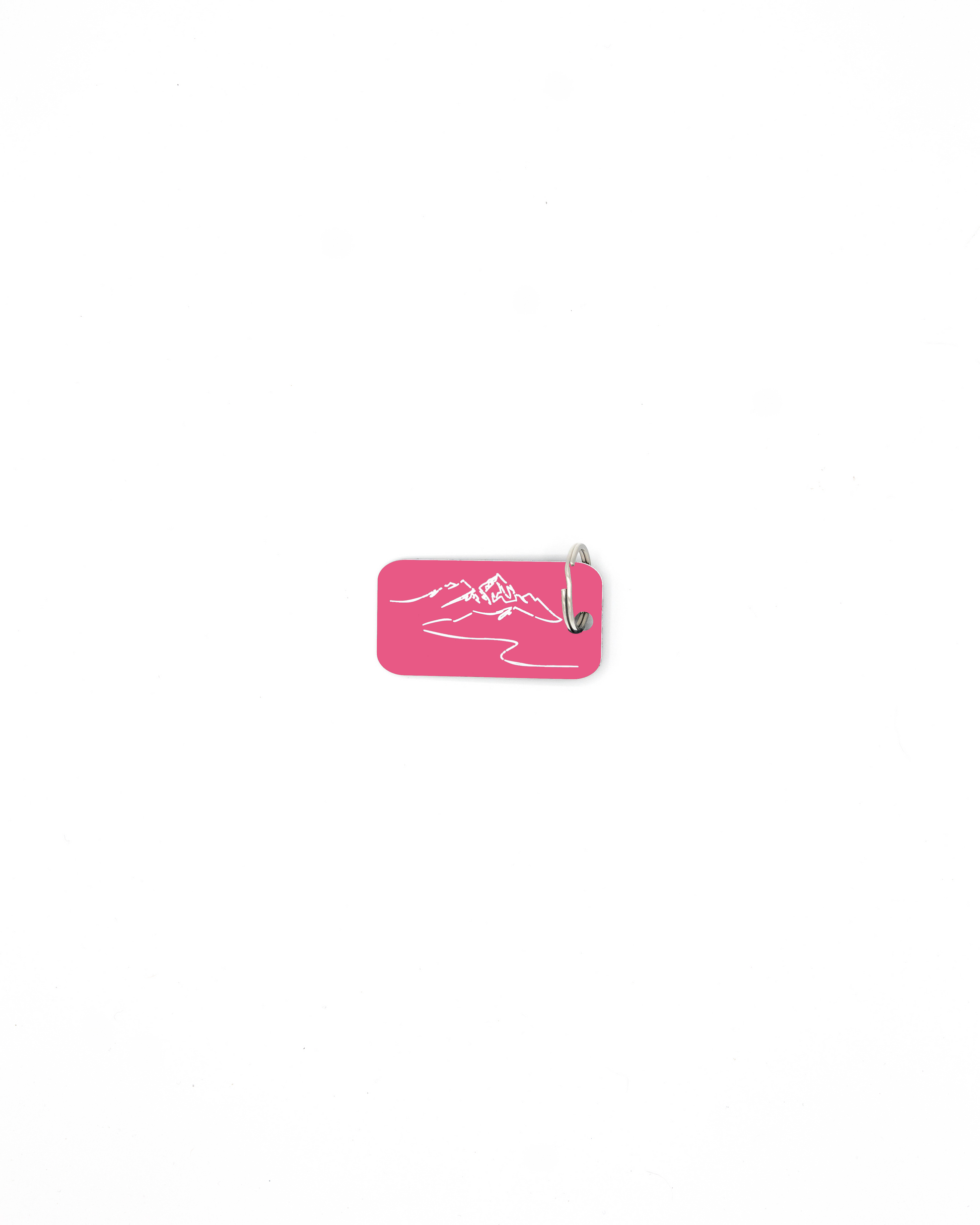Mountain design acrylic keychain with classic key ring in pink.