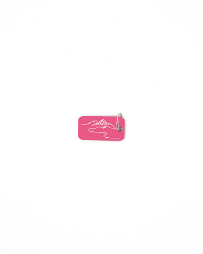 Mountain design acrylic keychain with classic key ring in pink.