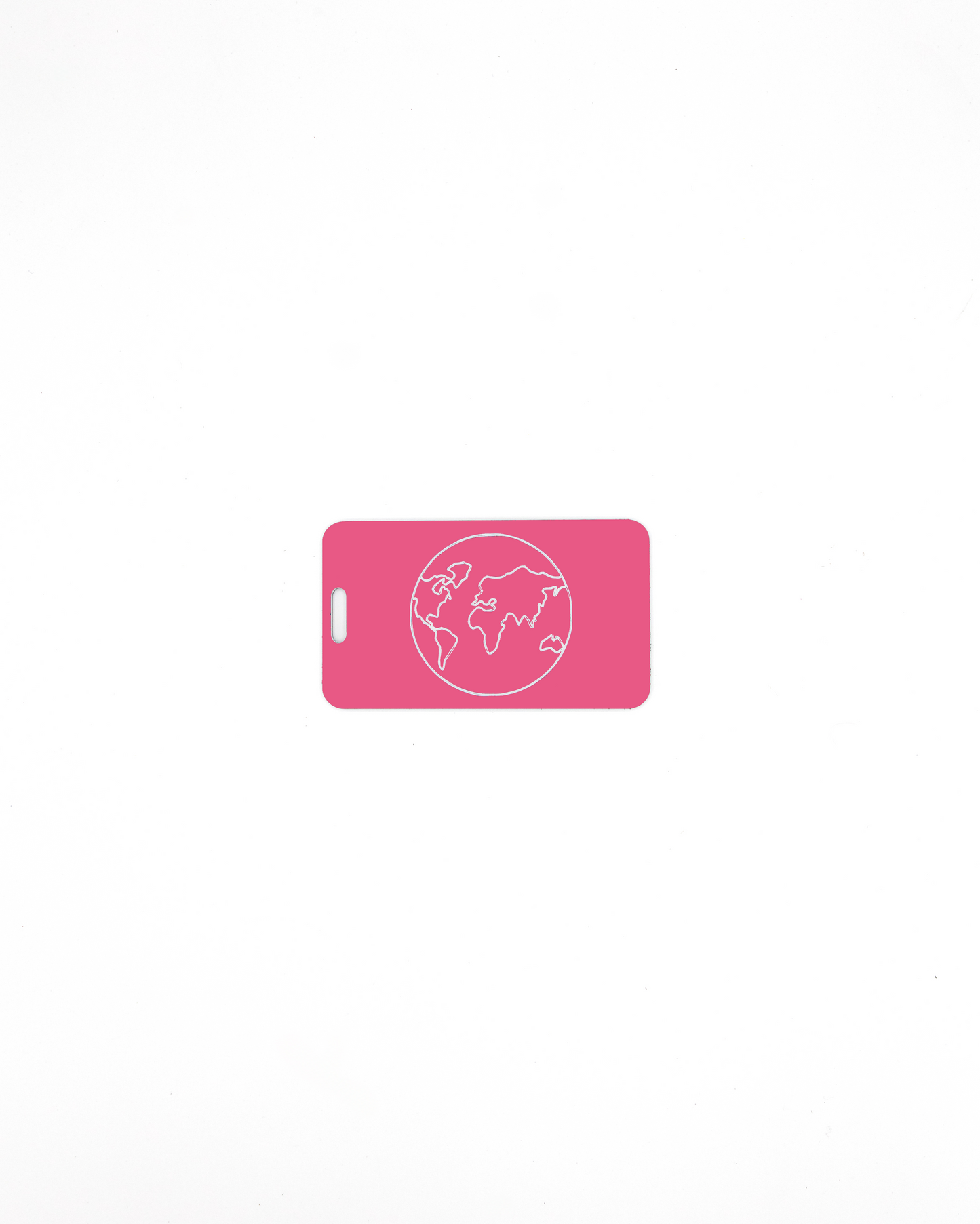 Globe Design acrylic luggage tag in pink.