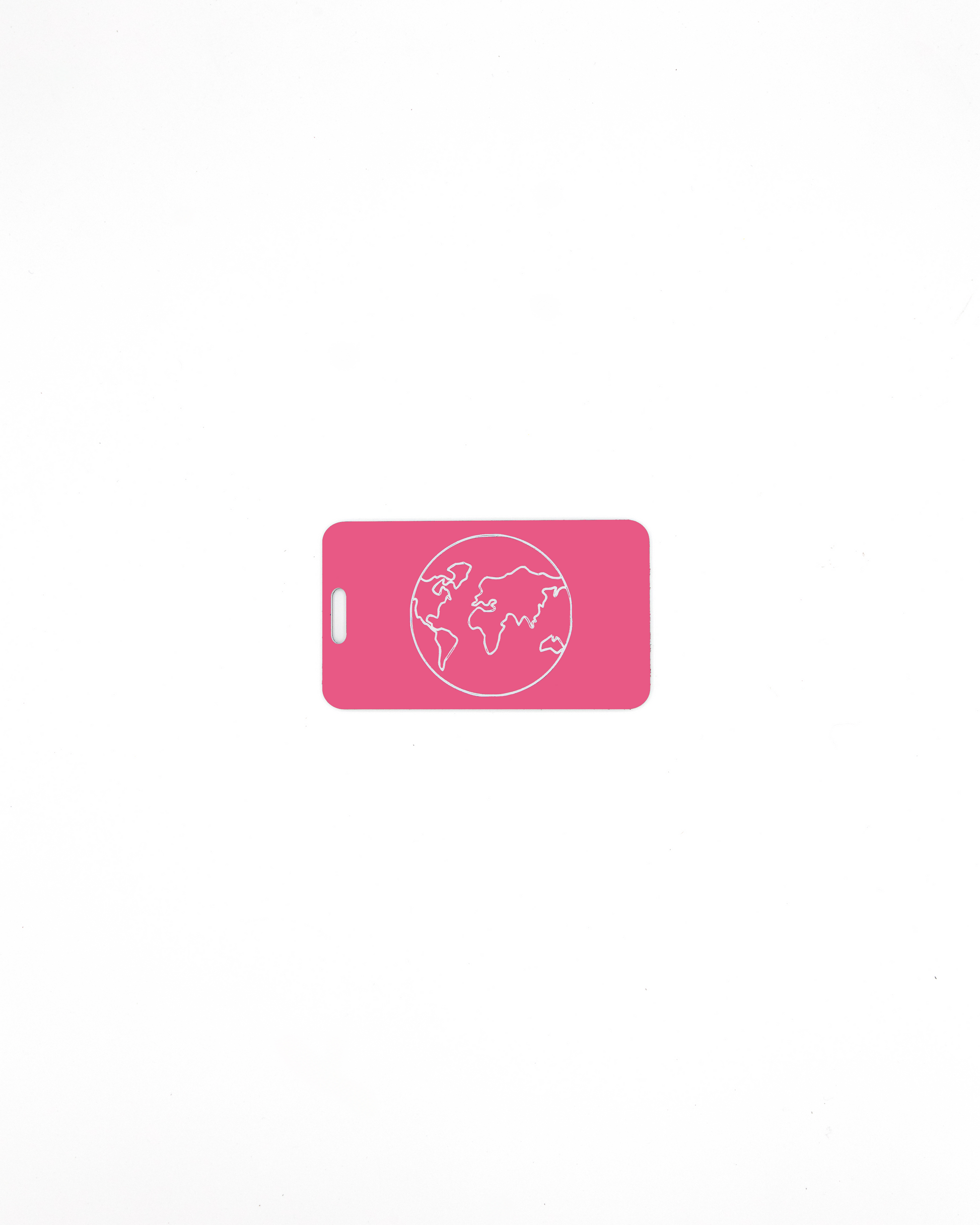 Globe Design acrylic luggage tag in pink.