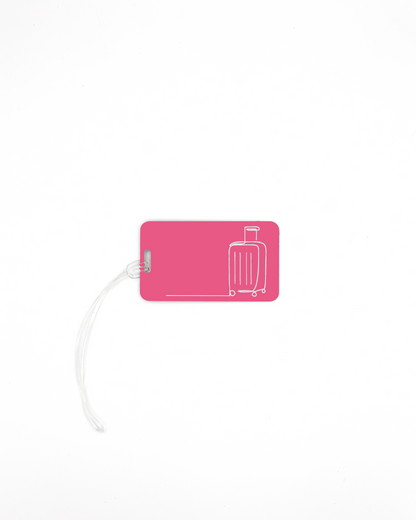 Luggage design acrylic luggage tag in pink with worm loop.