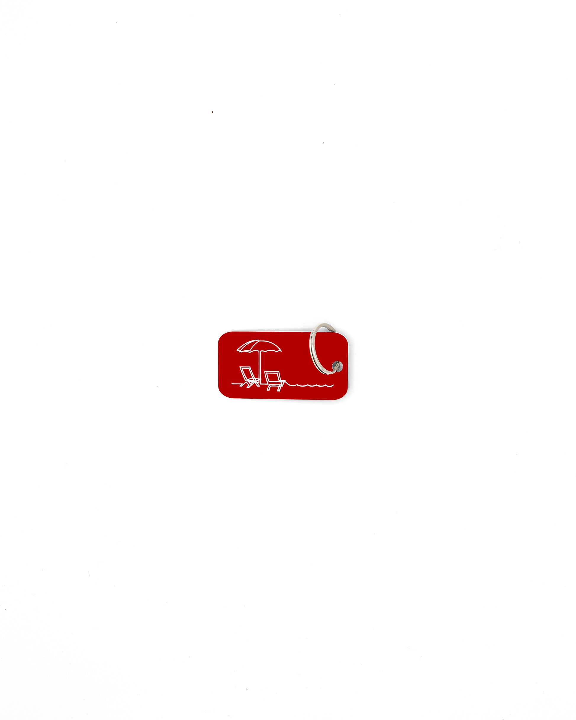 Beach Chair design acrylic keychain in red with classic key ring.