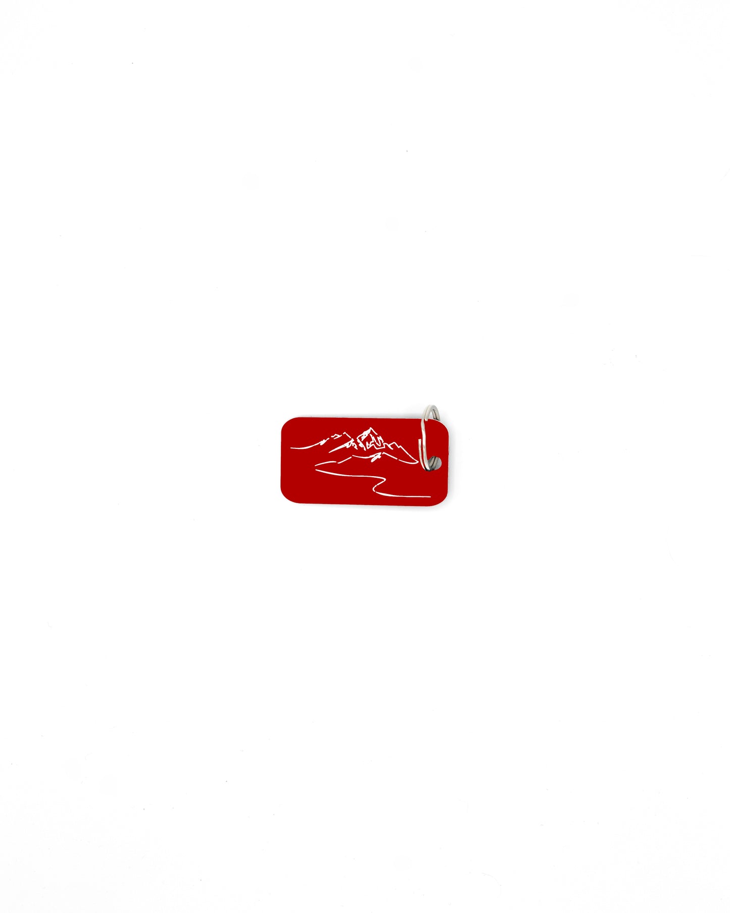 Mountain design acrylic keychain in red with classic key ring.