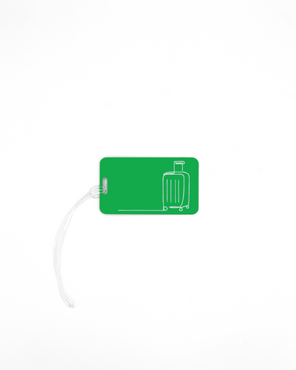 spring green luggage tag with luggage design with worm loop