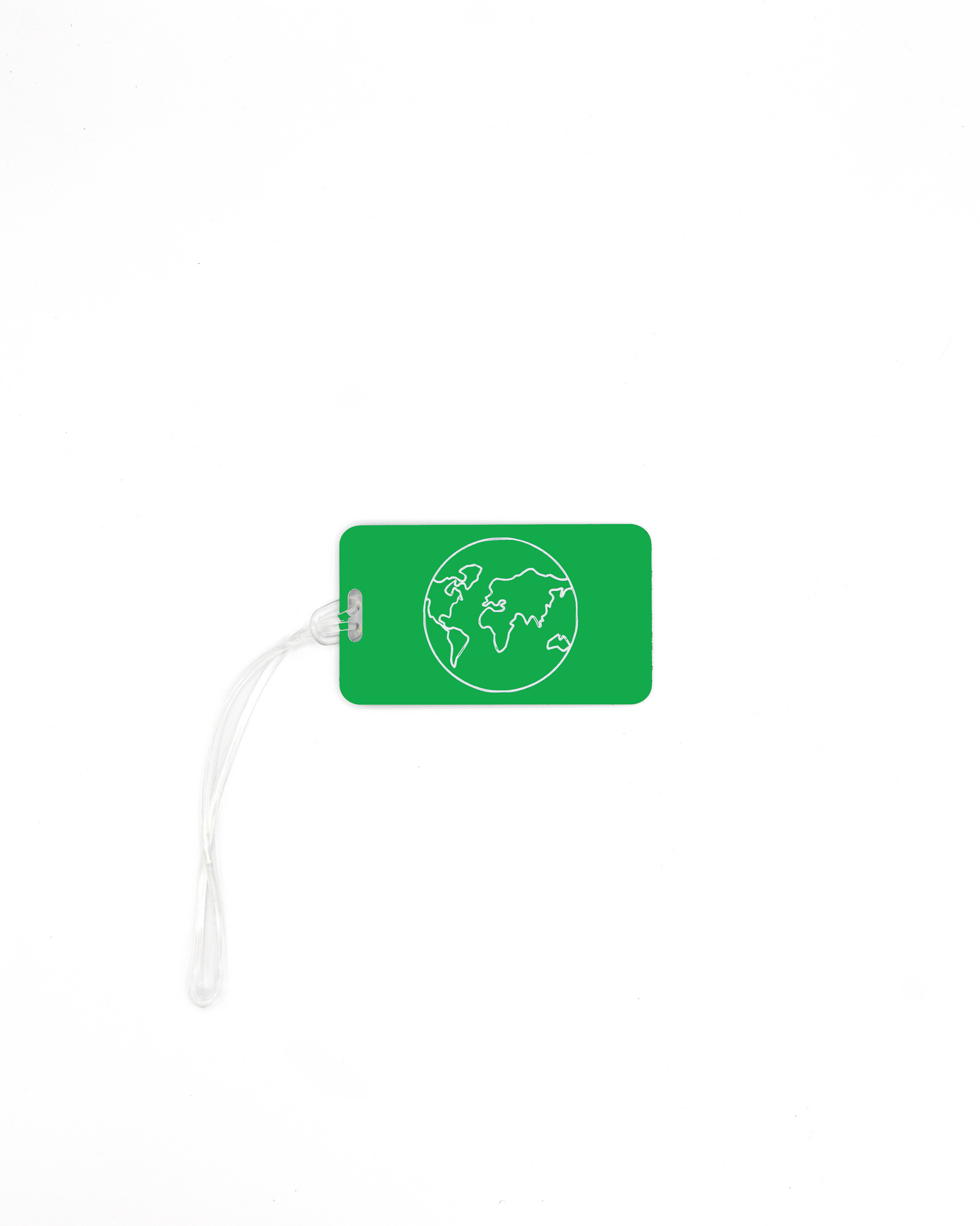 spring green luggage tag with globe design with worm loop