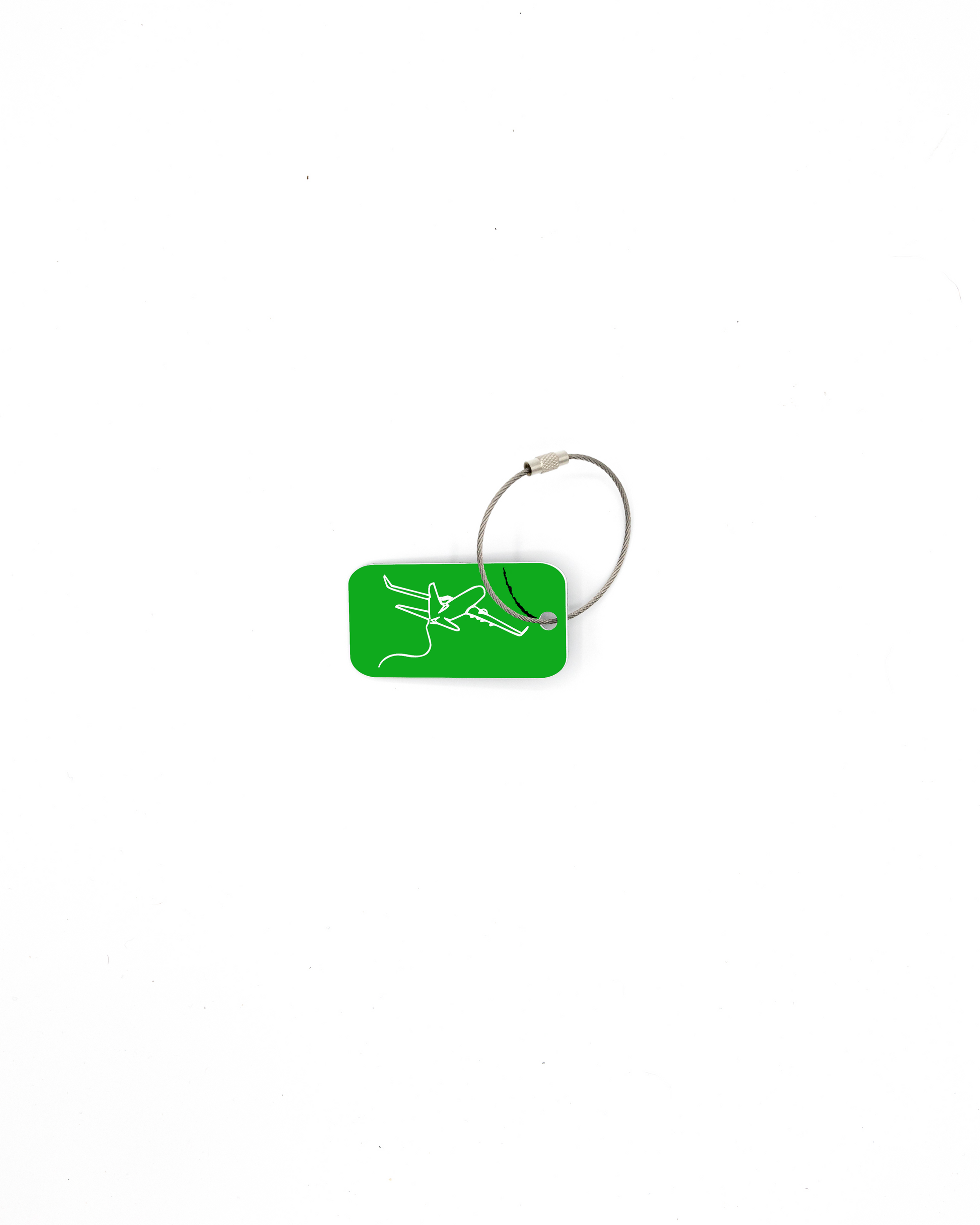 plane design spring green bag tag with wire loop