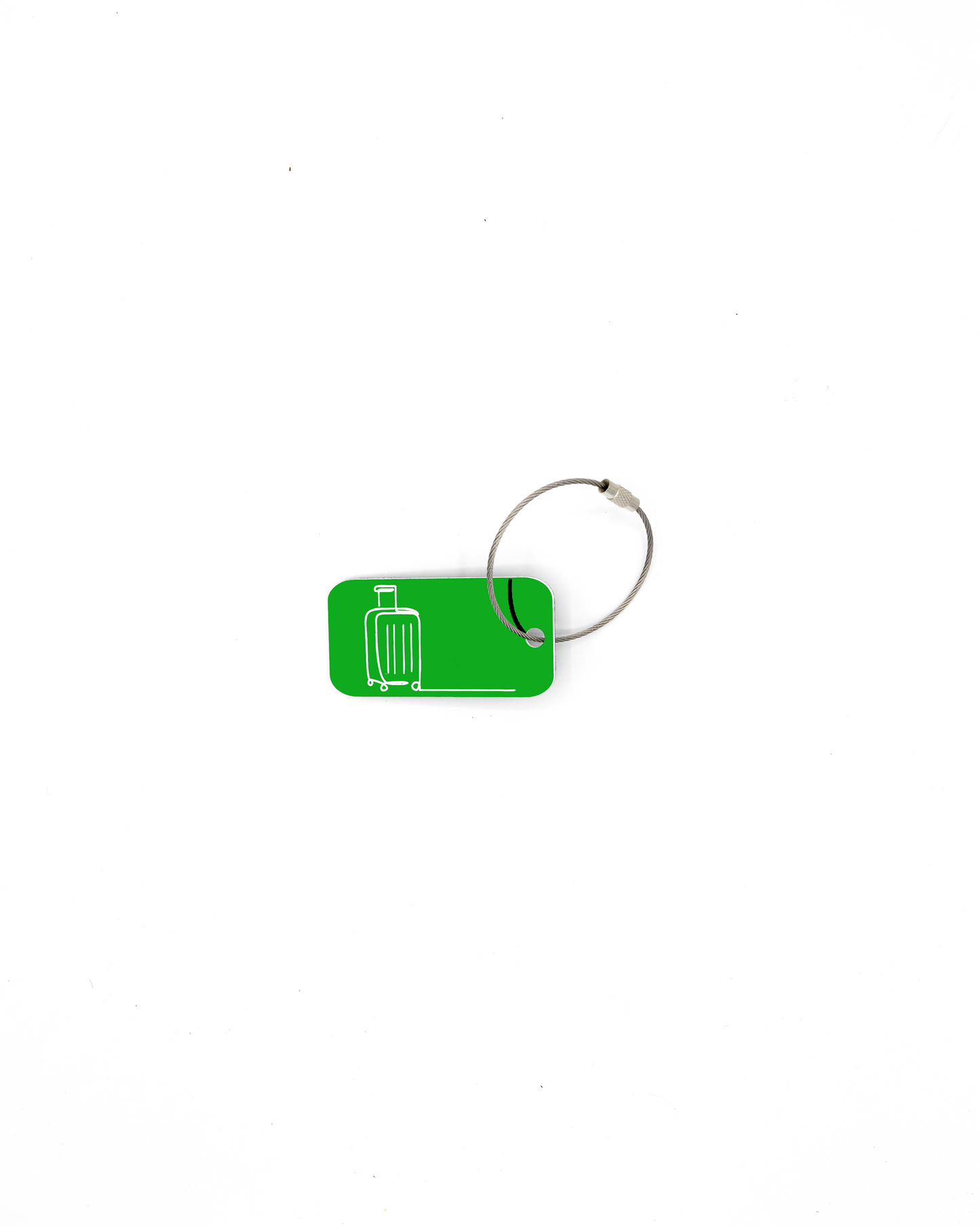 Luggage design acrylic keychain in spring green with wire loop.