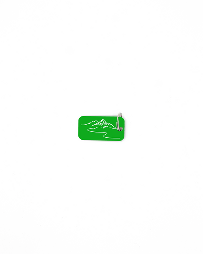 Mountain design acrylic keychain with classic key ring in spring green.