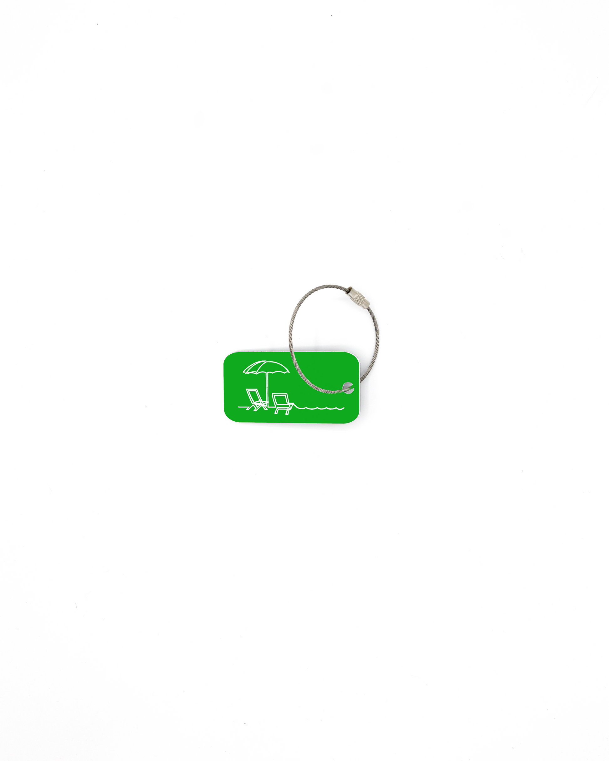 Beach design acrylic keychain with wire loop in spring green.