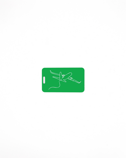 Plane design acrylic luggage tag in spring green. 