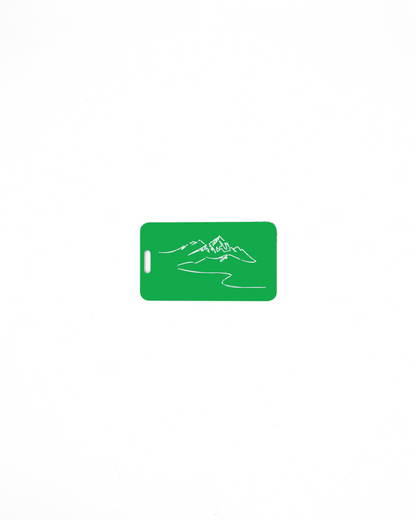 Mountain design acrylic luggage tag in spring green.